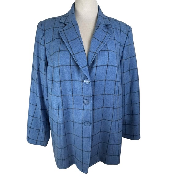 TALBOTS WOMAN Blue Plaid Cashmere Wool BLAZER Jacket 18W Work Office Academia - Picture 8 of 14
